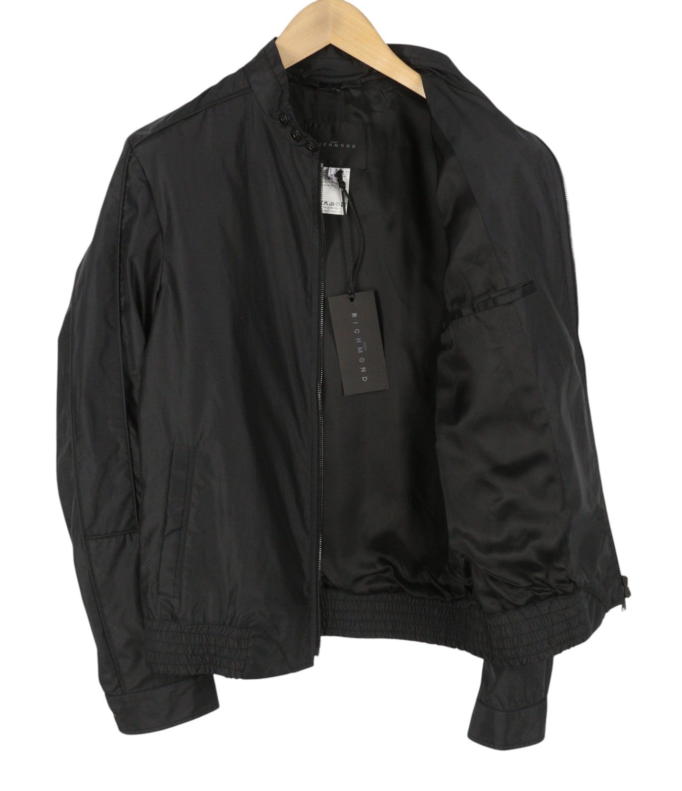 JOHN RICHMOND Women Jacket UK16 L Black Band Collar Full Zip Lightweight