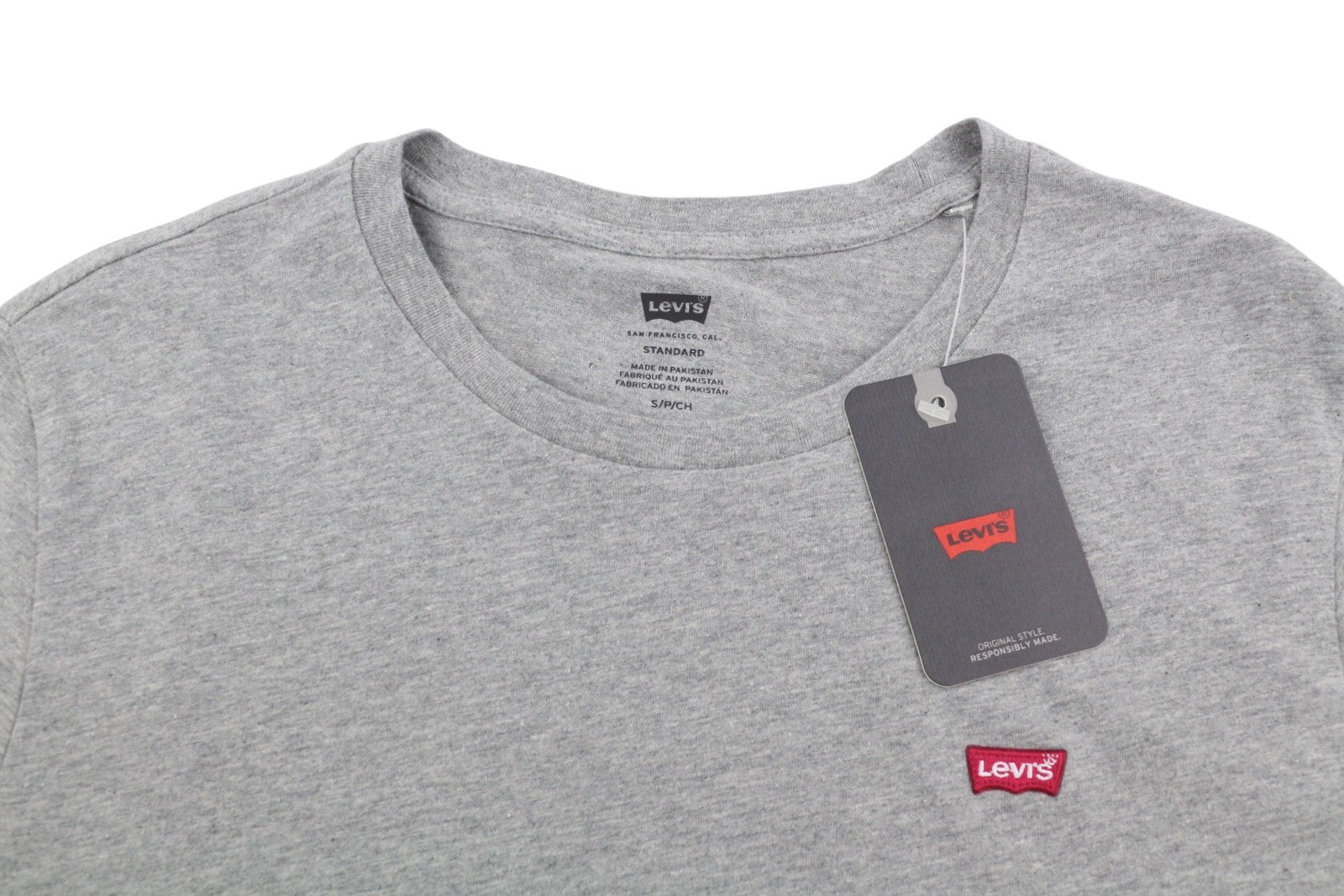 LEVI'S Standard Men T-Shirt S Grey Melange Crew Neck Tricot Short Sleeve