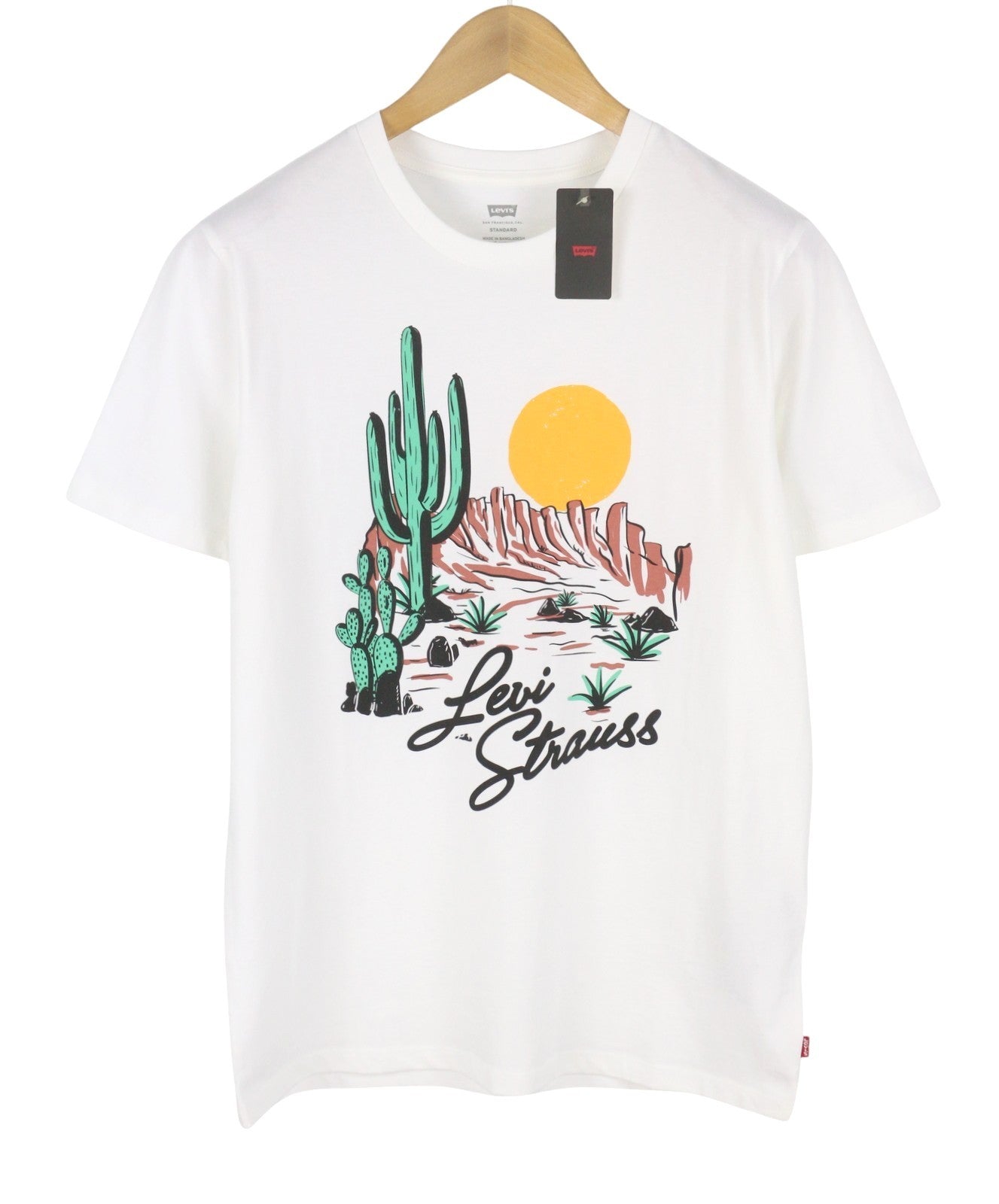 LEVI'S Standard Men T-Shirt M White Tricot Cotton Crew Neck Short Sleeve