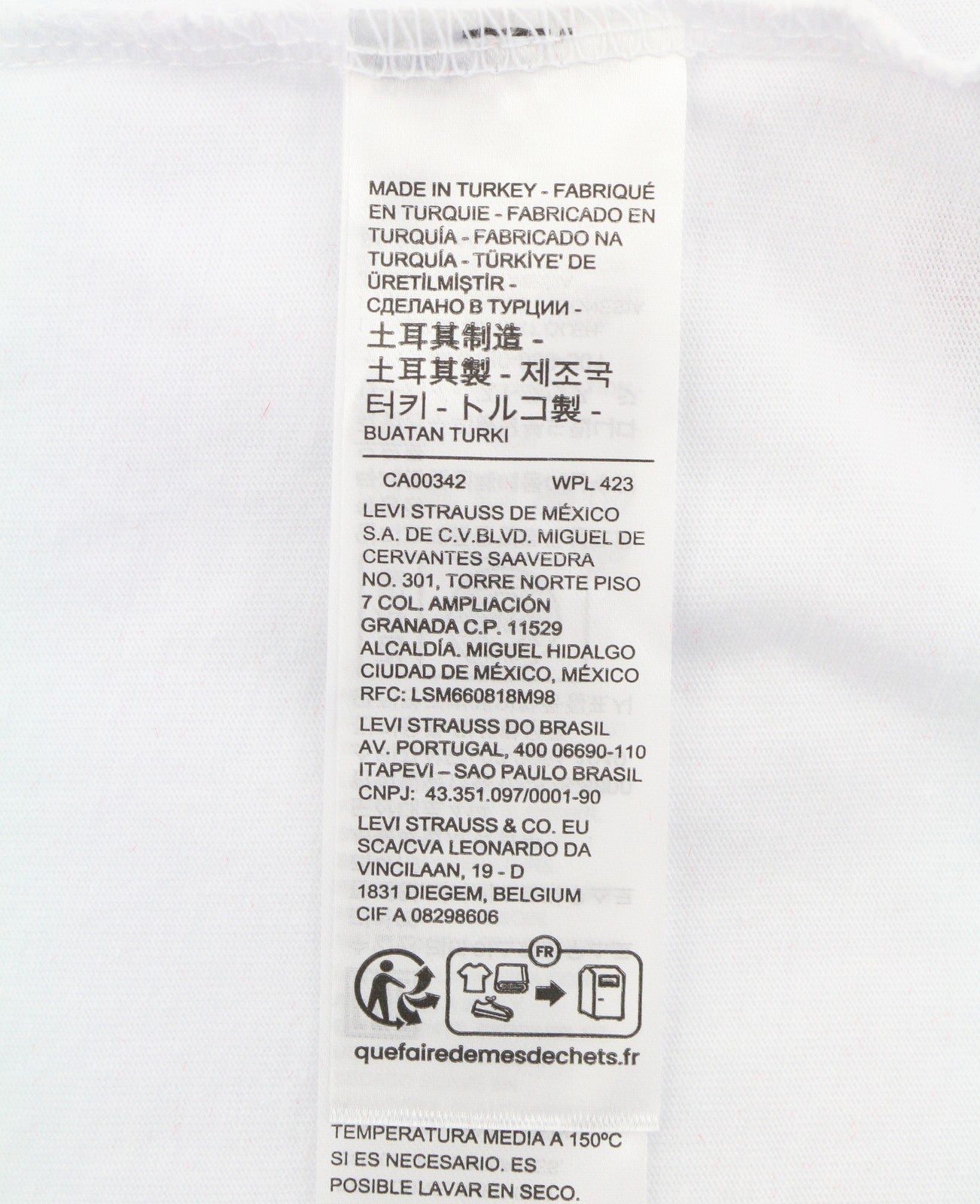 LEVI'S Men T-Shirt XL White Tricot Cotton Crew Neck Short Sleeve