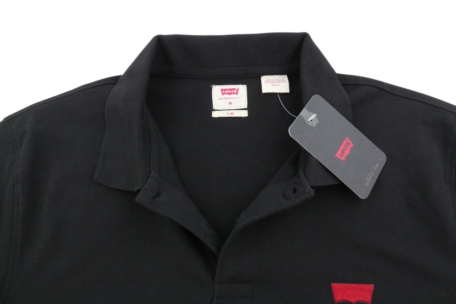 LEVI'S Slim Men Polos M Black Cotton Tricot Short Sleeved