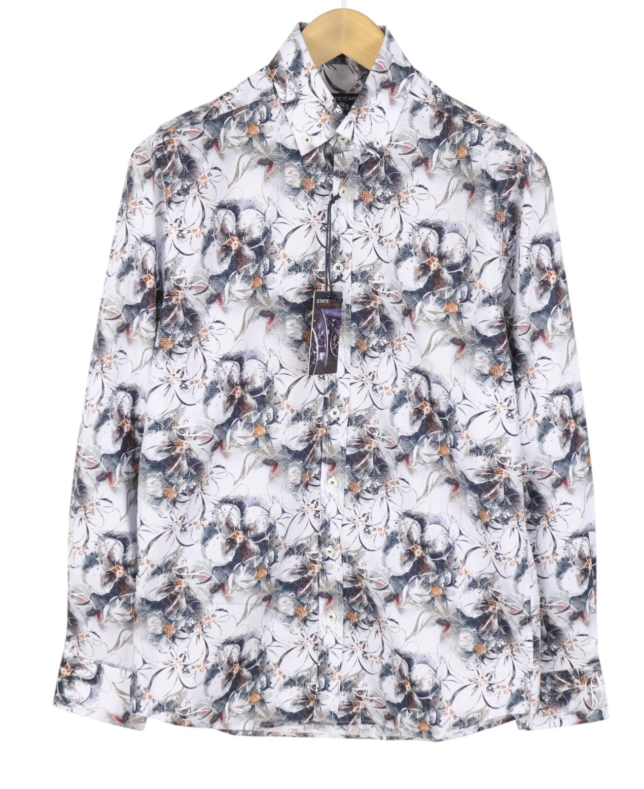 STATE OF ART Regular Fit Men Shirt S White Patterned Button Down Collar Casual