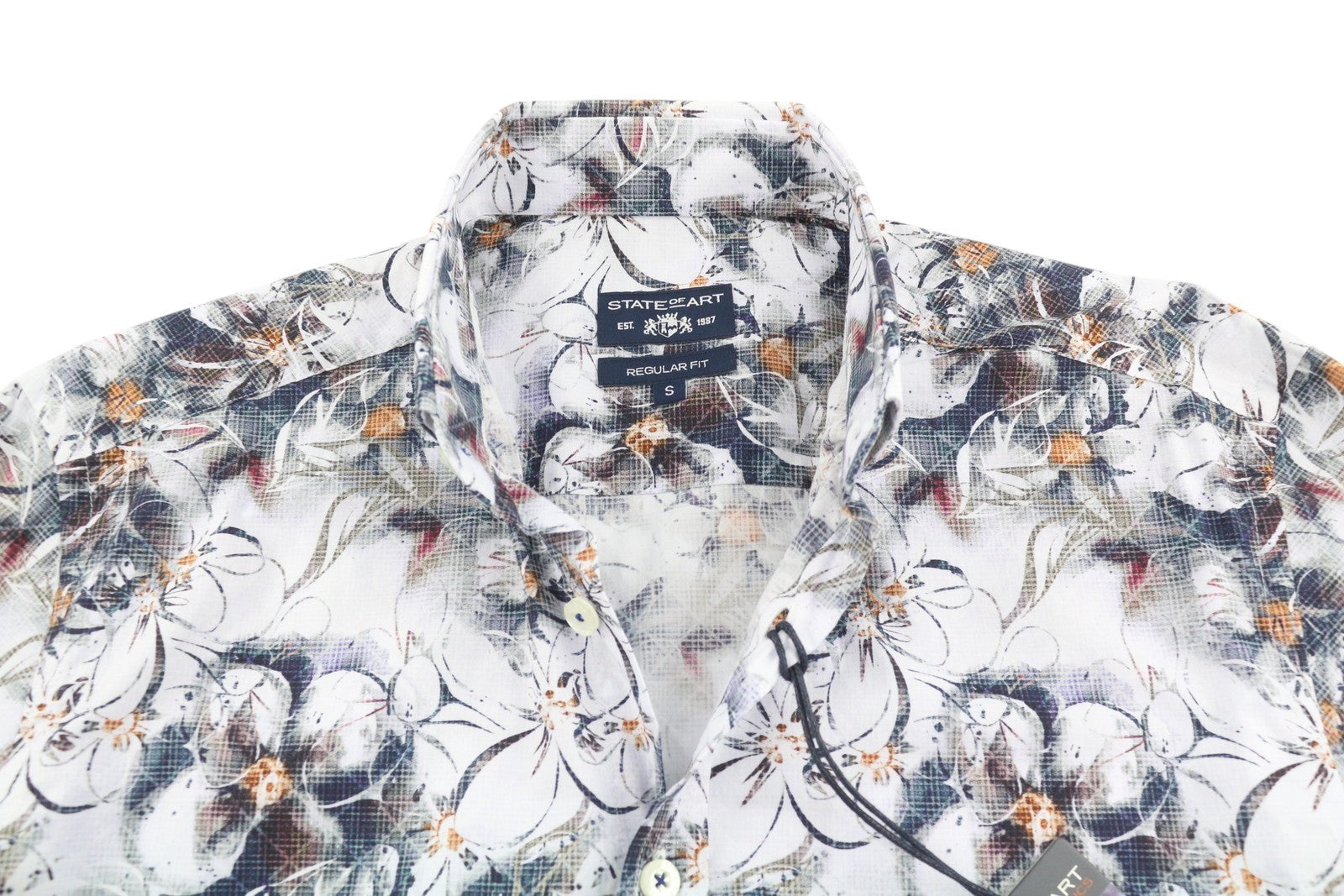STATE OF ART Regular Fit Men Shirt S White Patterned Button Down Collar Casual