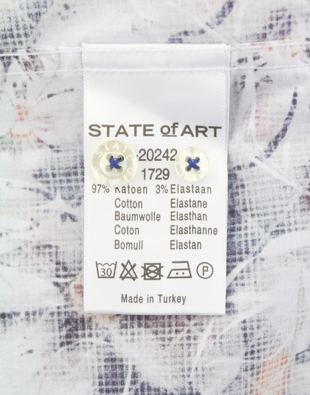 STATE OF ART Regular Fit Men Shirt S White Patterned Button Down Collar Casual