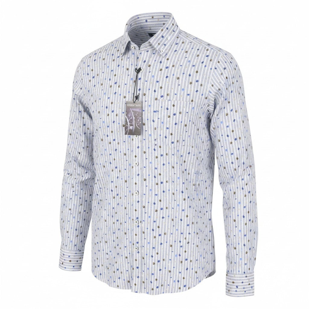 STATE OF ART Regular Fit Men Shirt S Blue Patterned Pinstriped Button Up Casual