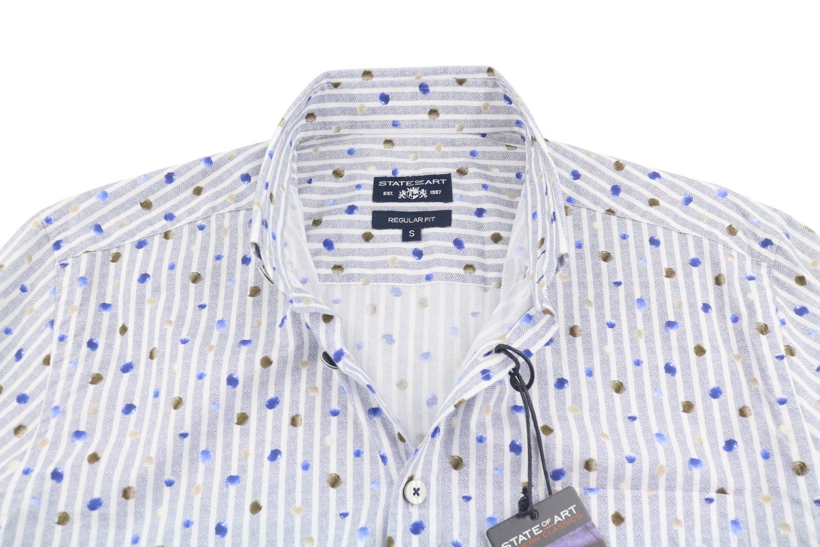 STATE OF ART Regular Fit Men Shirt S Blue Patterned Pinstriped Button Up Casual