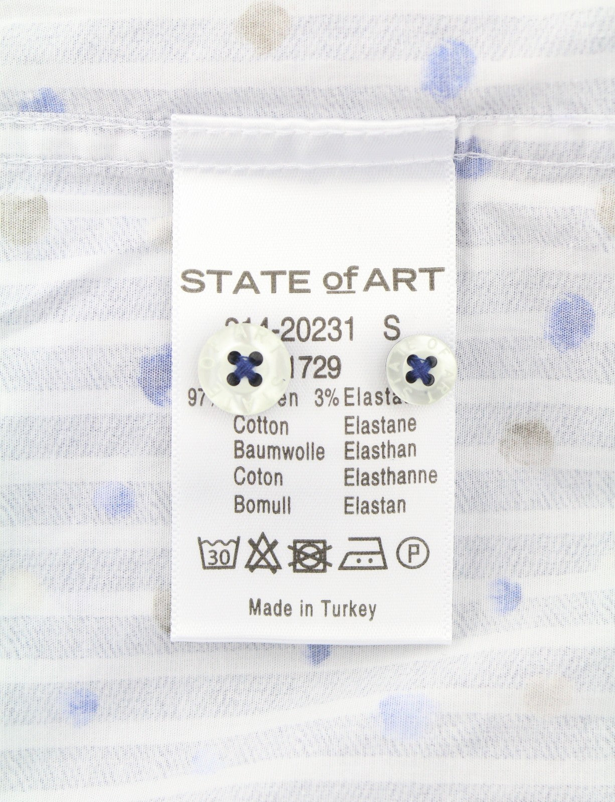 STATE OF ART Regular Fit Men Shirt S Blue Patterned Pinstriped Button Up Casual