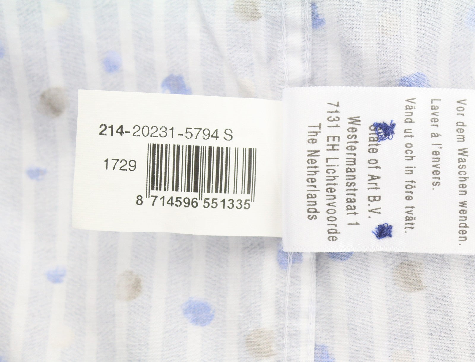 STATE OF ART Regular Fit Men Shirt S Blue Patterned Pinstriped Button Up Casual