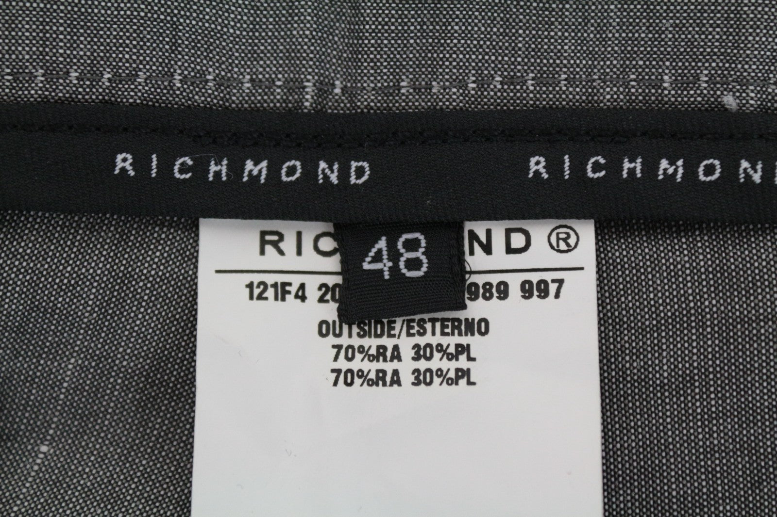 RICHMOND Men Trousers 48 Grey Zip-Fly Plain Chino Styled Classic Pocketed