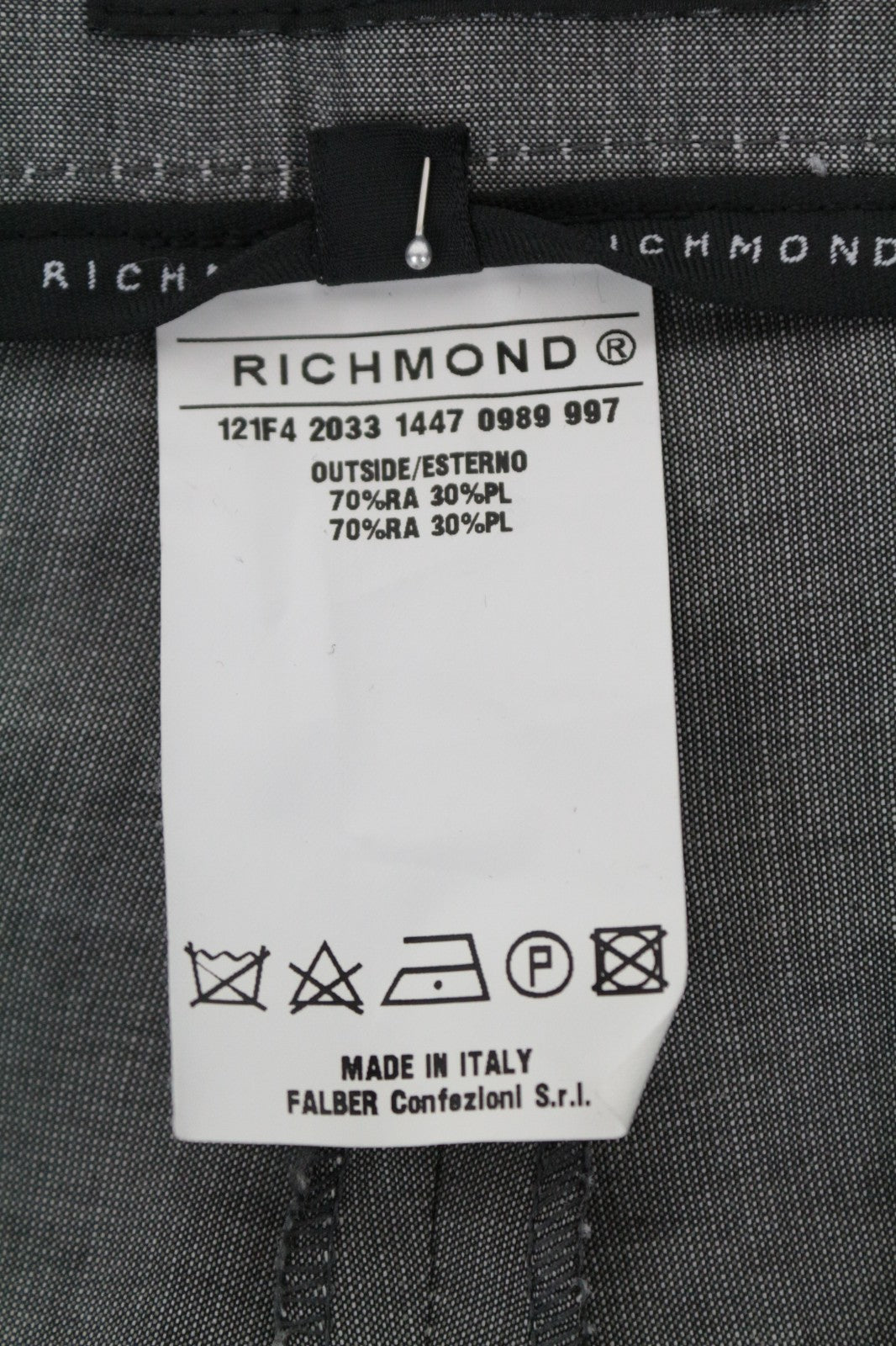 RICHMOND Men Trousers 48 Grey Zip-Fly Plain Chino Styled Classic Pocketed