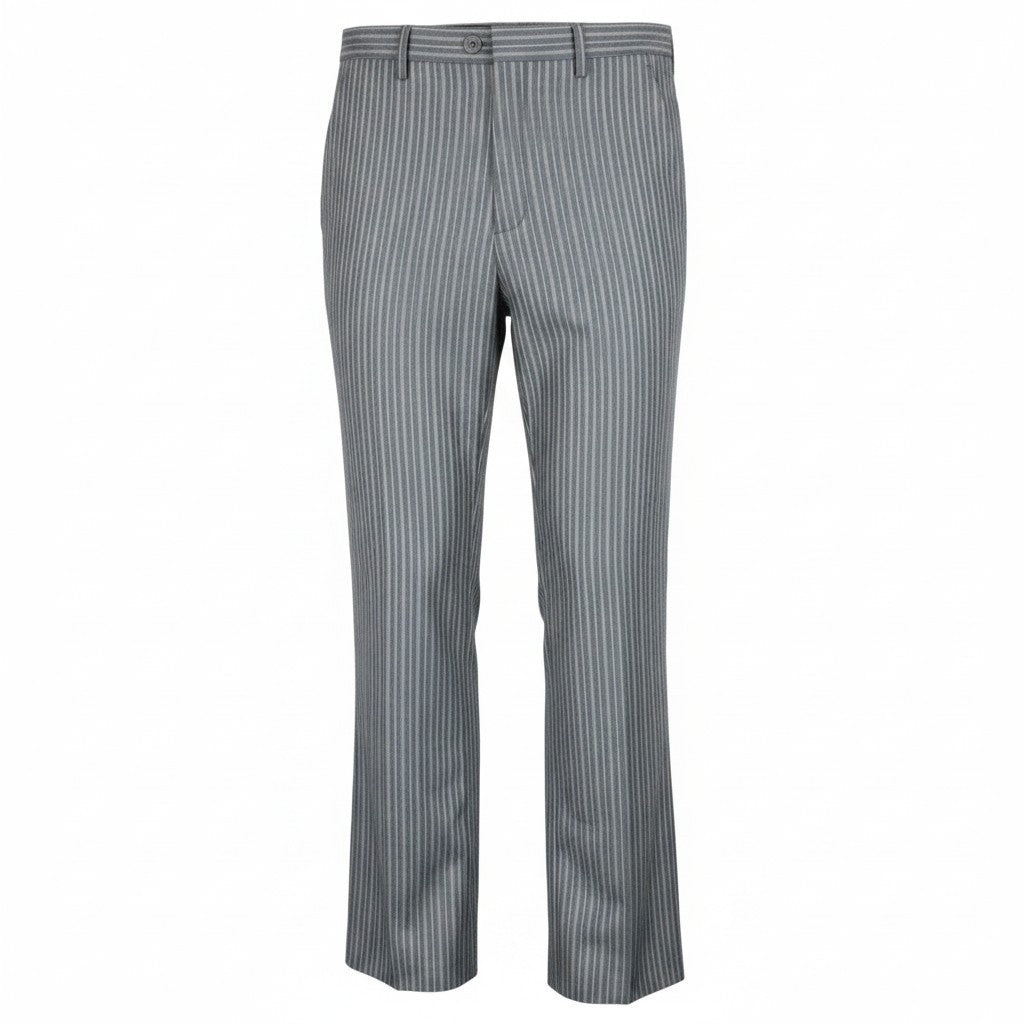 RICHMOND X Men Trousers 48 Classic Pocketed Striped Grey Zip-Fly Virgin Wool