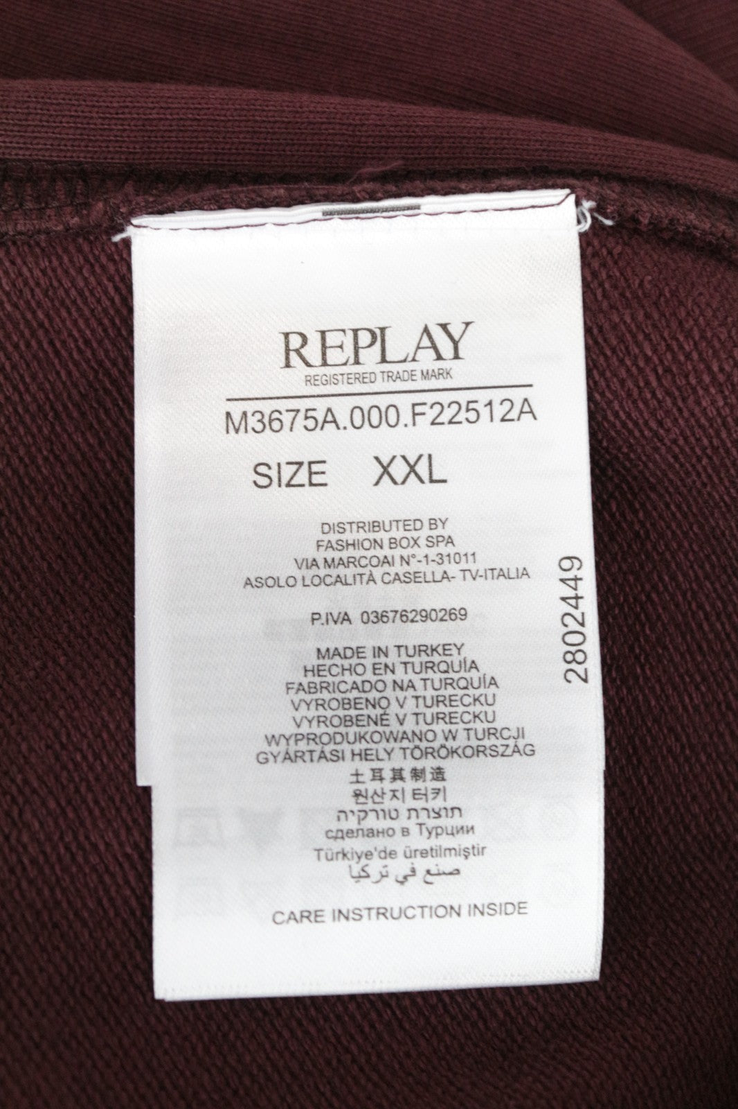 REPLAY Men Sweatshirt 2XL Pure Cotton Logo Print Burgundy Crew Neckline Casual
