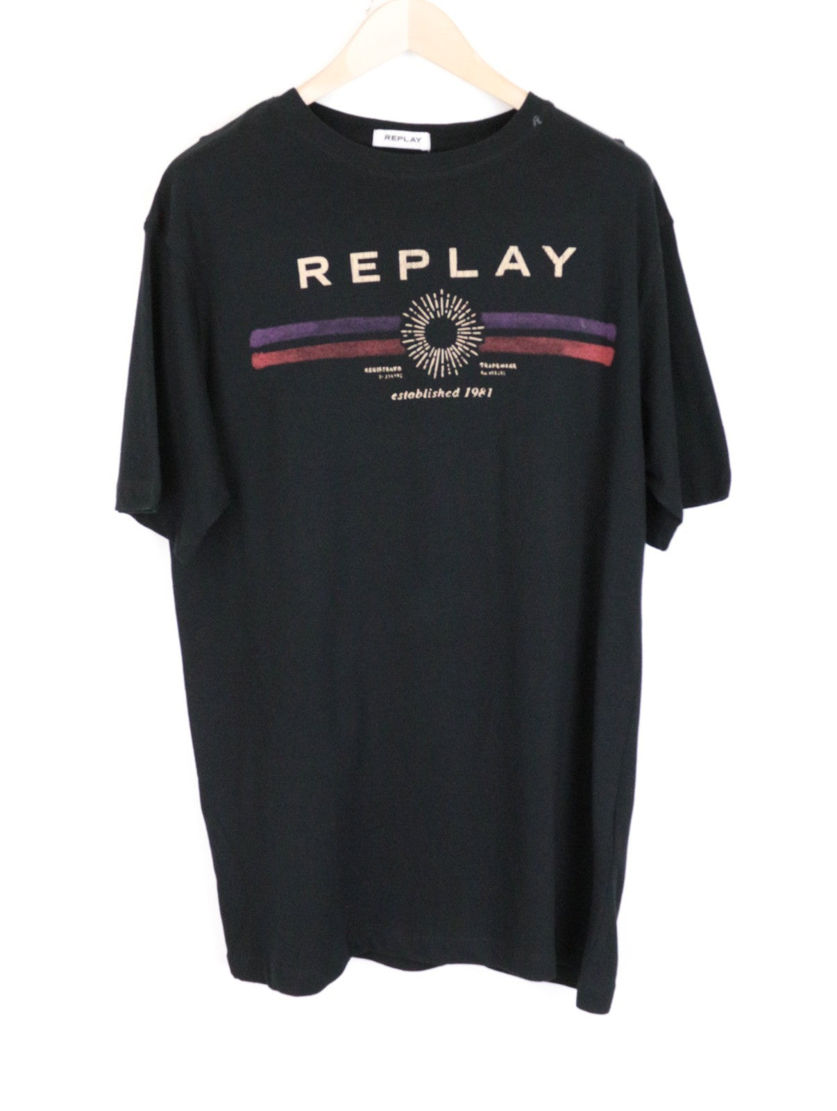 REPLAY Women T-Shirt L Logo Printed Crew Neckline Pure Cotton Jersey Casual