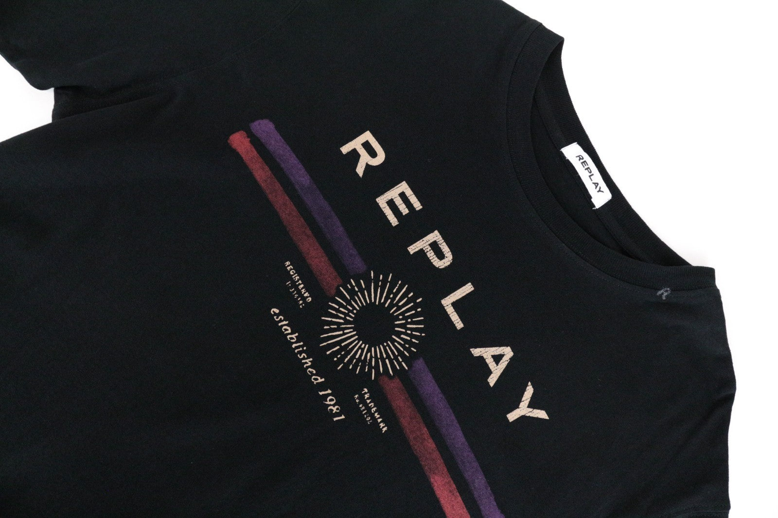 REPLAY Women T-Shirt L Logo Printed Crew Neckline Pure Cotton Jersey Casual