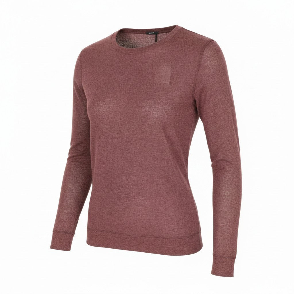 DENHAM Women Top S Long Sleeve Melange Crew Neckline Pure Linen Burgundy Casual