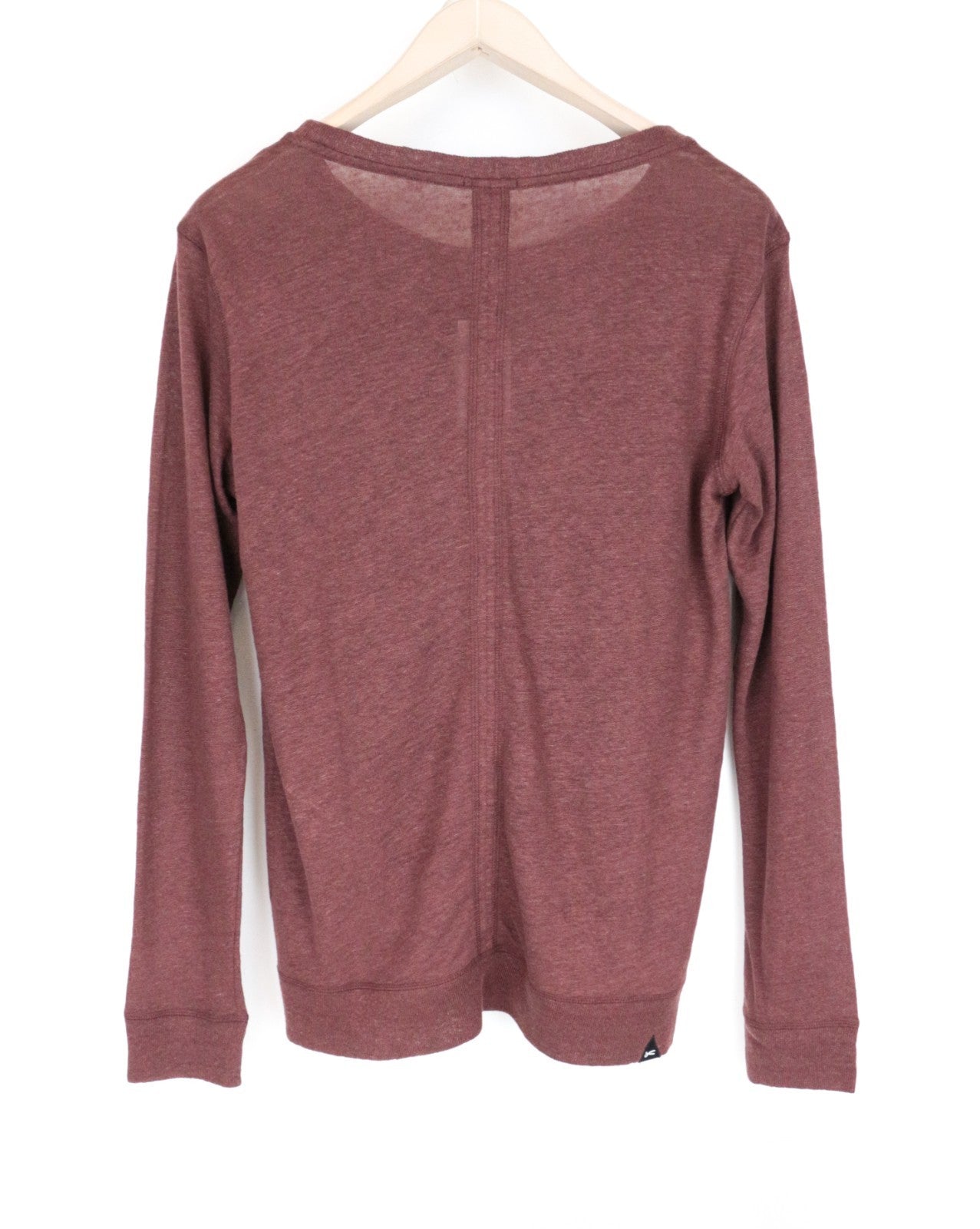 DENHAM Women Top S Long Sleeve Melange Crew Neckline Pure Linen Burgundy Casual