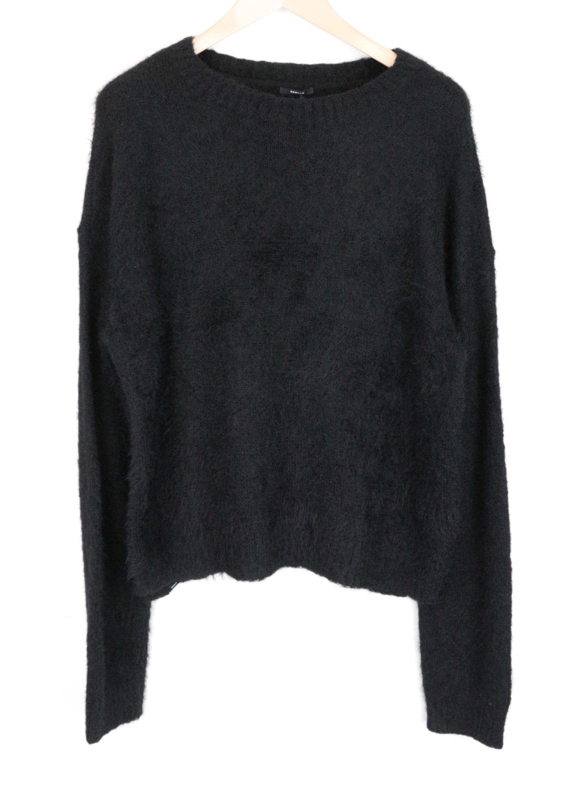 DENHAM Nikko Women Sweatshirt L Wool Blend Knit Soft Shell Loose Sweater Black