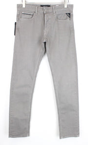 REPLAY Grover Men Jeans W30/L34 Denim Button-Fly Straight Fit Grey Stretch Bull