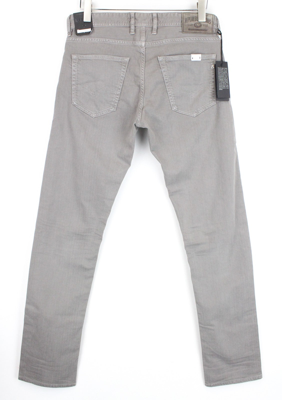 REPLAY Grover Men Jeans W30/L34 Denim Button-Fly Straight Fit Grey Stretch Bull