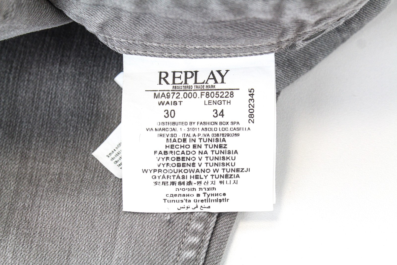 REPLAY Grover Men Jeans W30/L34 Denim Button-Fly Straight Fit Grey Stretch Bull