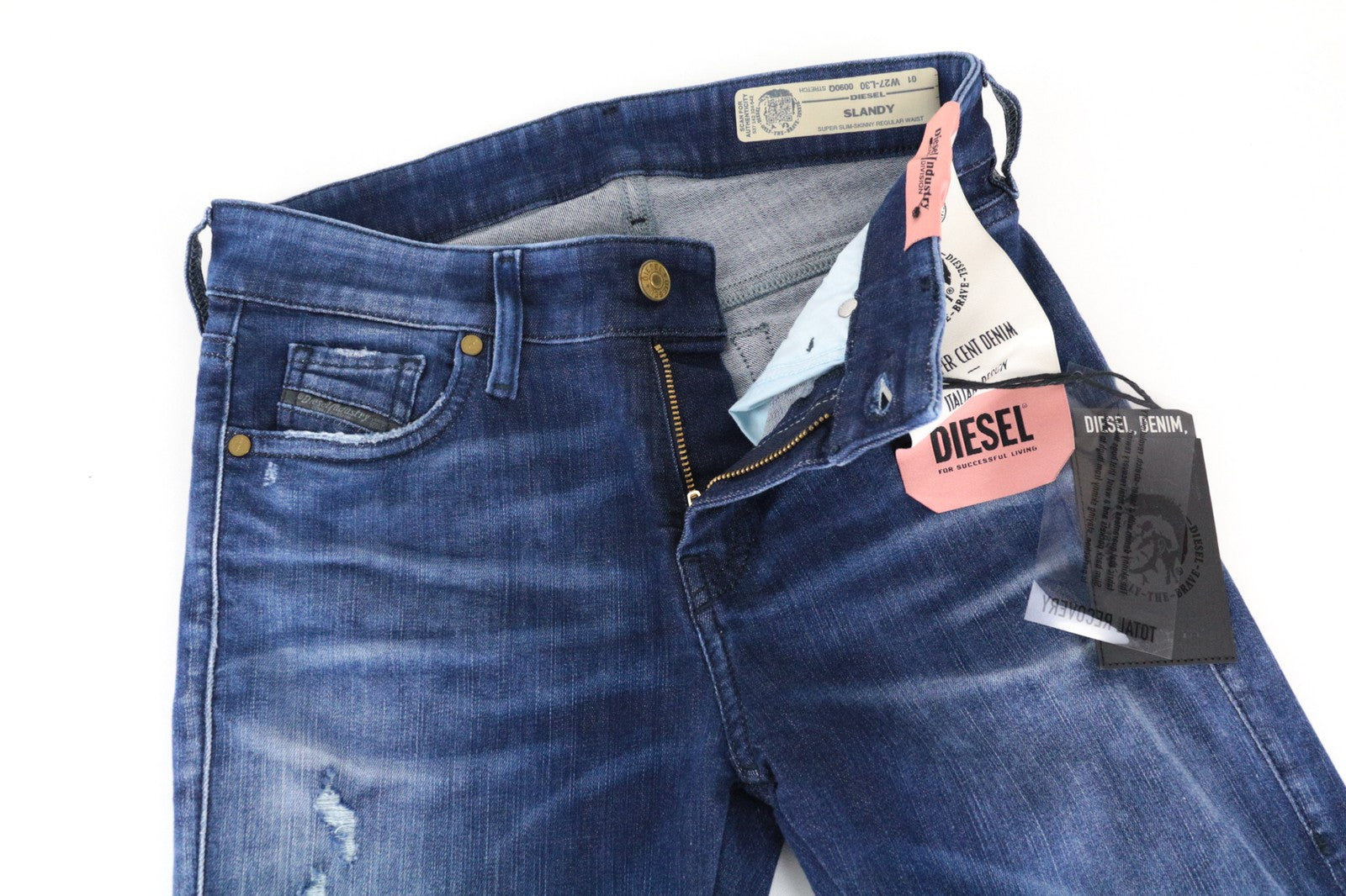 DIESEL Slandy 0090Q Women Jeans W27/L30 Super Slim Skinny Distressed Aged Look