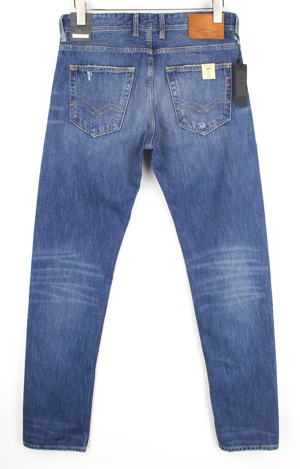 REPLAY Grover Men Jeans W30/L34 Stone Washed Out Distressed Blue Button-Fly