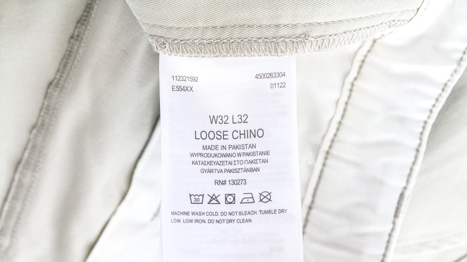 LEE Leesures Chino Men Trousers W32/L32 Loose Fit Beige Zip-Fly Stretch Twill