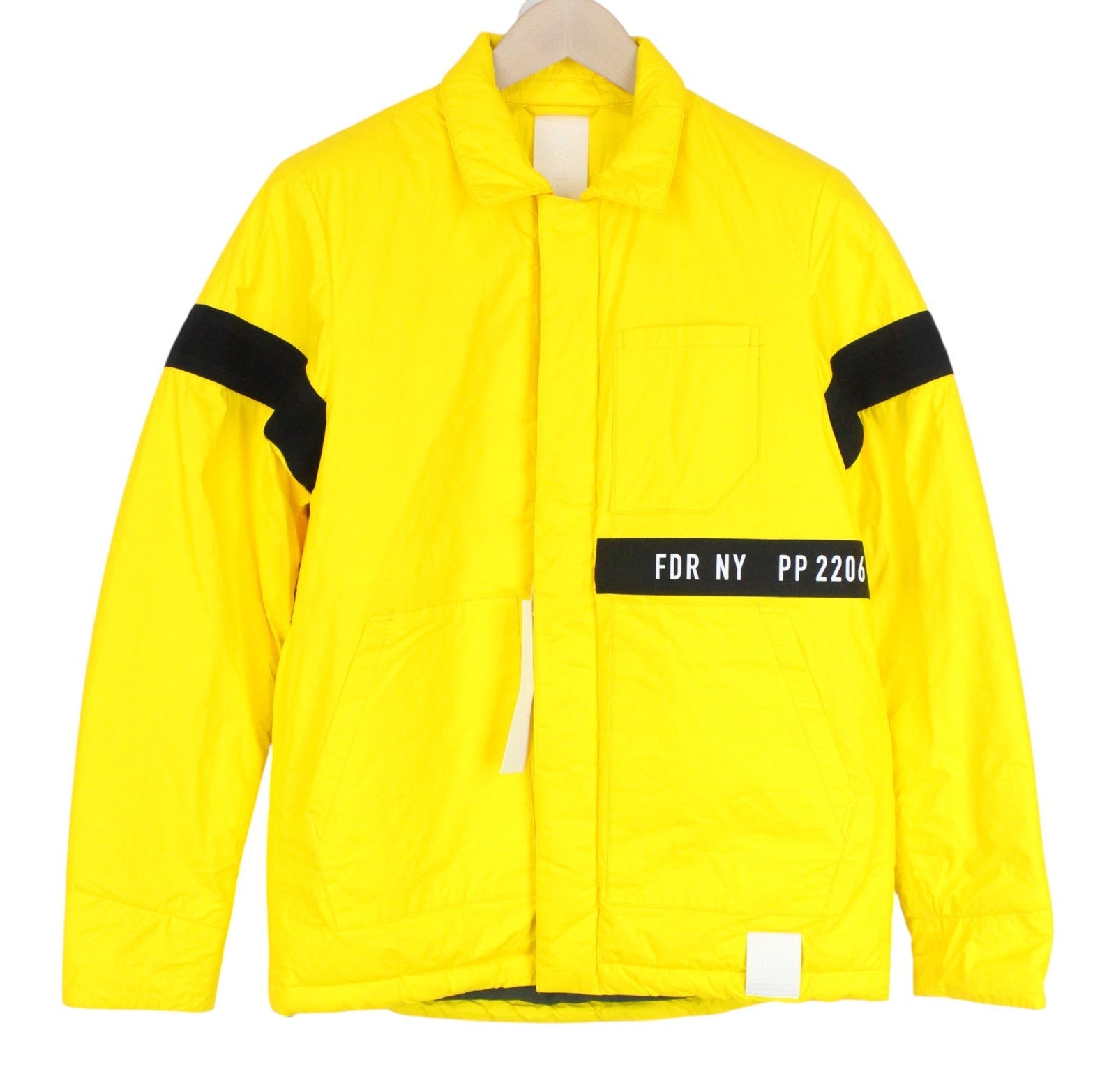 REPLAY Men Jacket S Short Length Padded Bright Yellow Nylon Snap Button Patched