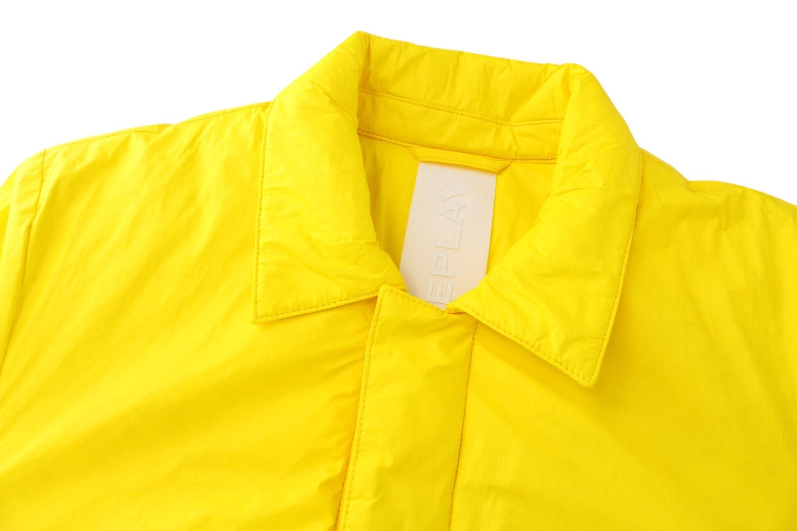 REPLAY Men Jacket S Short Length Padded Bright Yellow Nylon Snap Button Patched