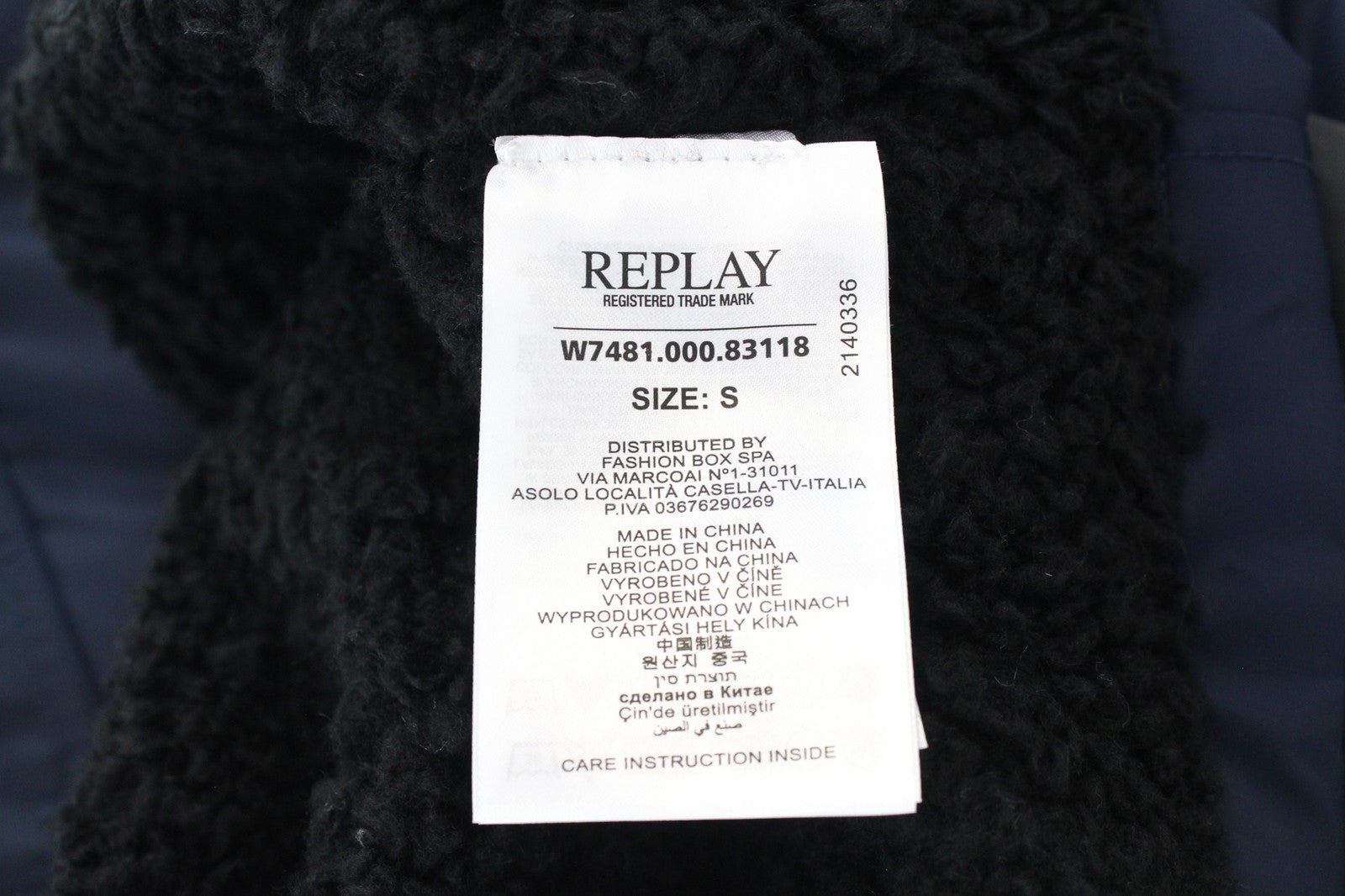 REPLAY Women Jacket S Nylon Zip-Up Deep Blue Regular Length Faux Fur Collar