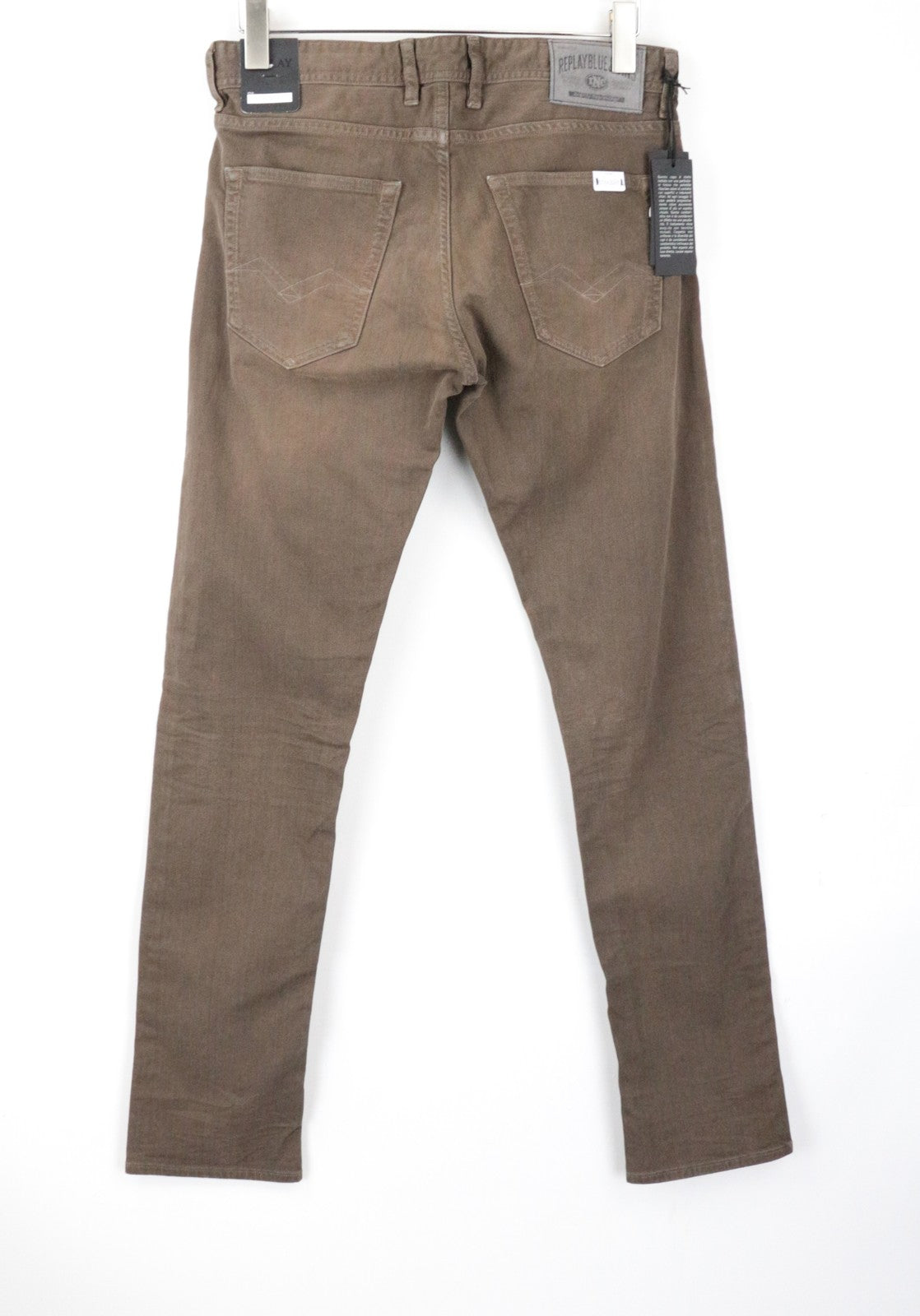 REPLAY Grover Men Jeans W30/L34 Buttoned Stretch Mid-Brown Straight Mid-Rise