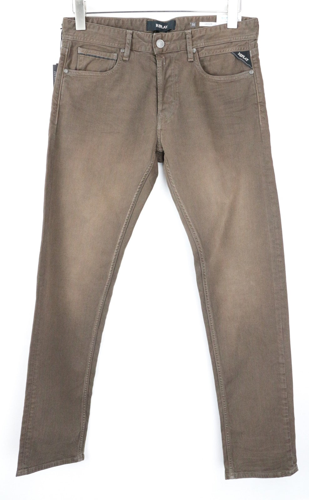REPLAY Grover Men Jeans W30/L32 Buttoned Brown Straight Fit Stretch Bull Denim