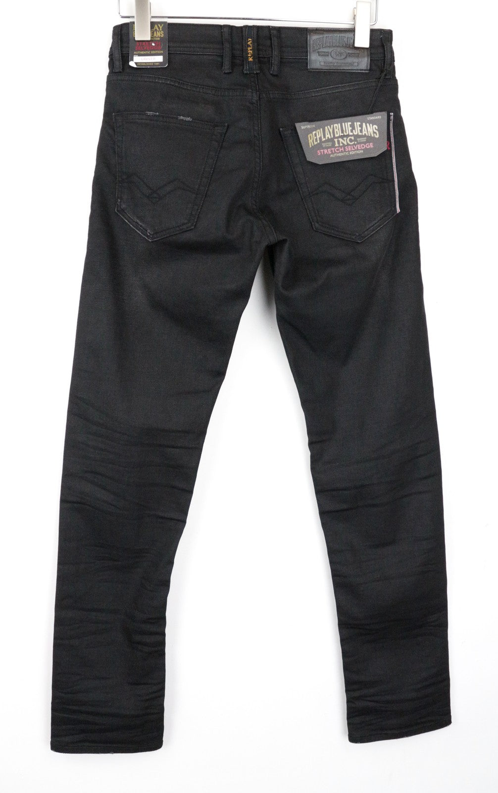 REPLAY Grover Men Jeans W30/L34 Selvedge Stretch Button-Fly Grey Straight Fit