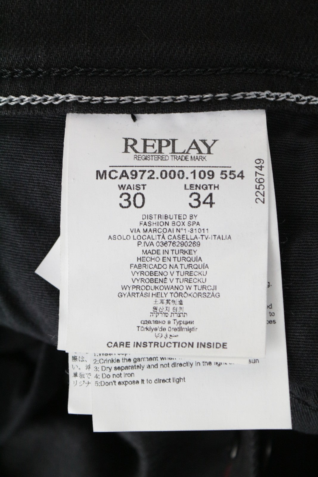 REPLAY Grover Men Jeans W30/L34 Button-Fly Dark Grey Selvedge Straight Fitted