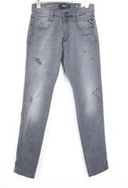 REPLAY Anbass Men Jeans W28/L32 Distressed Light Grey Slim Fit Stretch Zip-Fly