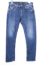 REPLAY Rob Men Jeans W29/L32 Bright Blue Straight Tapered Fit Stretch Zip-Fly