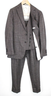 SUITSUPPLY Havana Men Suit UK38R Brown 3-Piece Melange Slim Wool Silk Linen