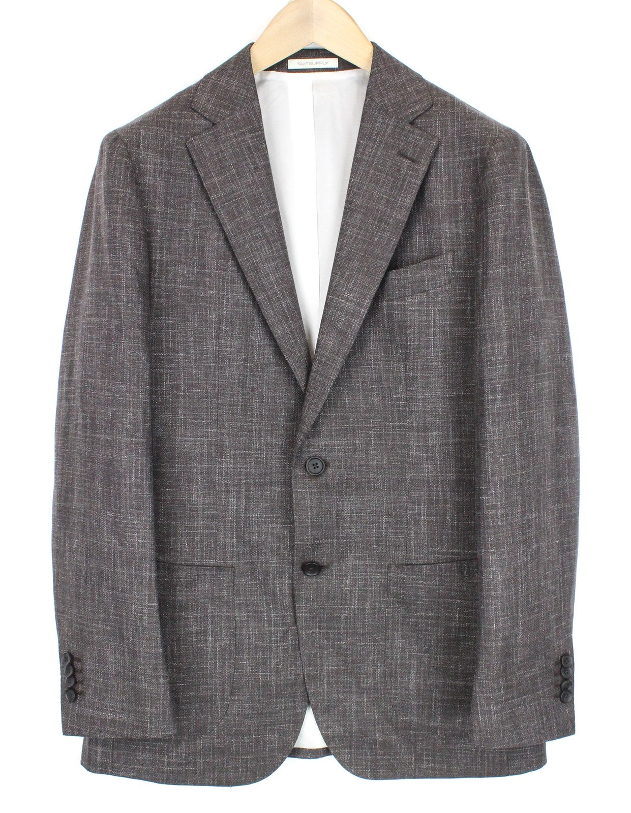 SUITSUPPLY Havana Men Suit UK38R Brown 3-Piece Melange Slim Wool Silk Linen