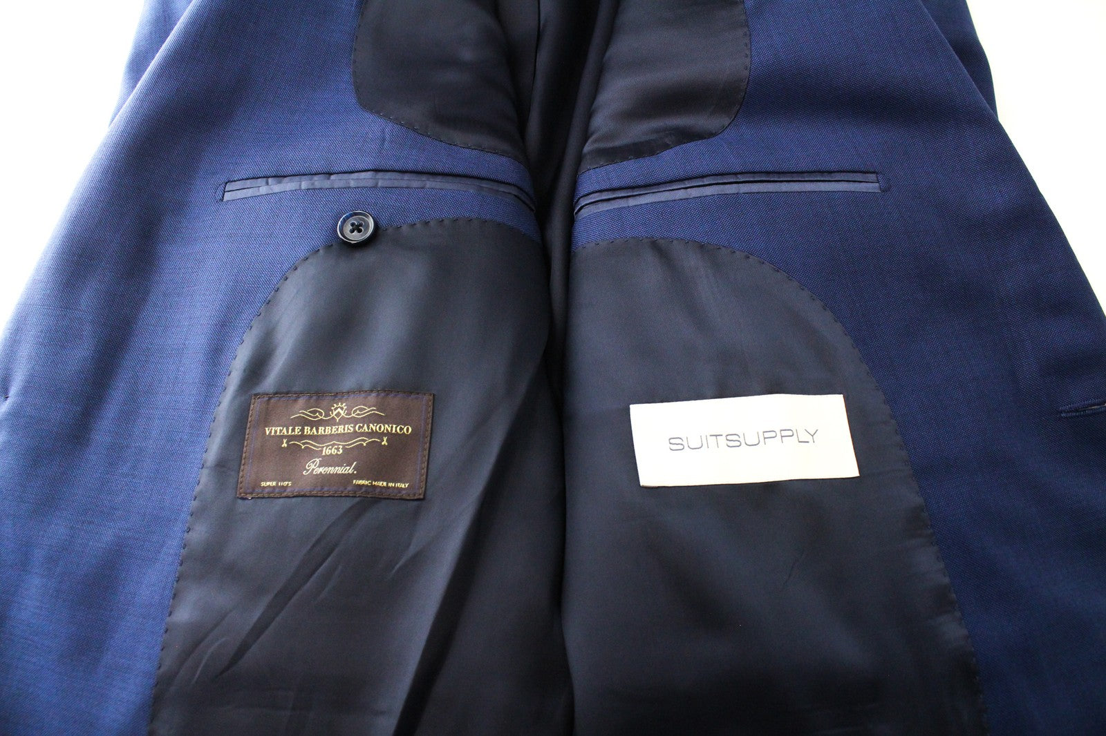 SUITSUPPLY La Spalla Men Suit UK44S Woolen Mid-Blue Lined 3 Piece Twill Classic