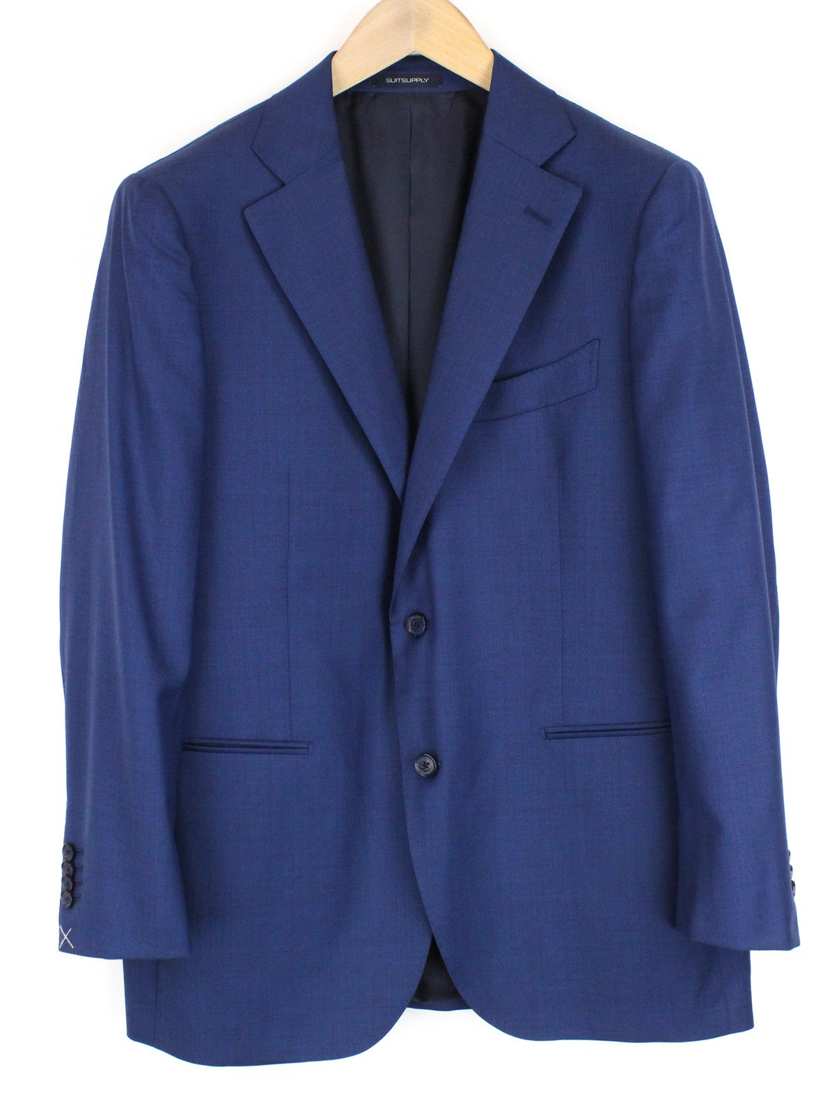 SUITSUPPLY La Spalla Men Suit UK44S Woolen Mid-Blue Lined 3 Piece Twill Classic