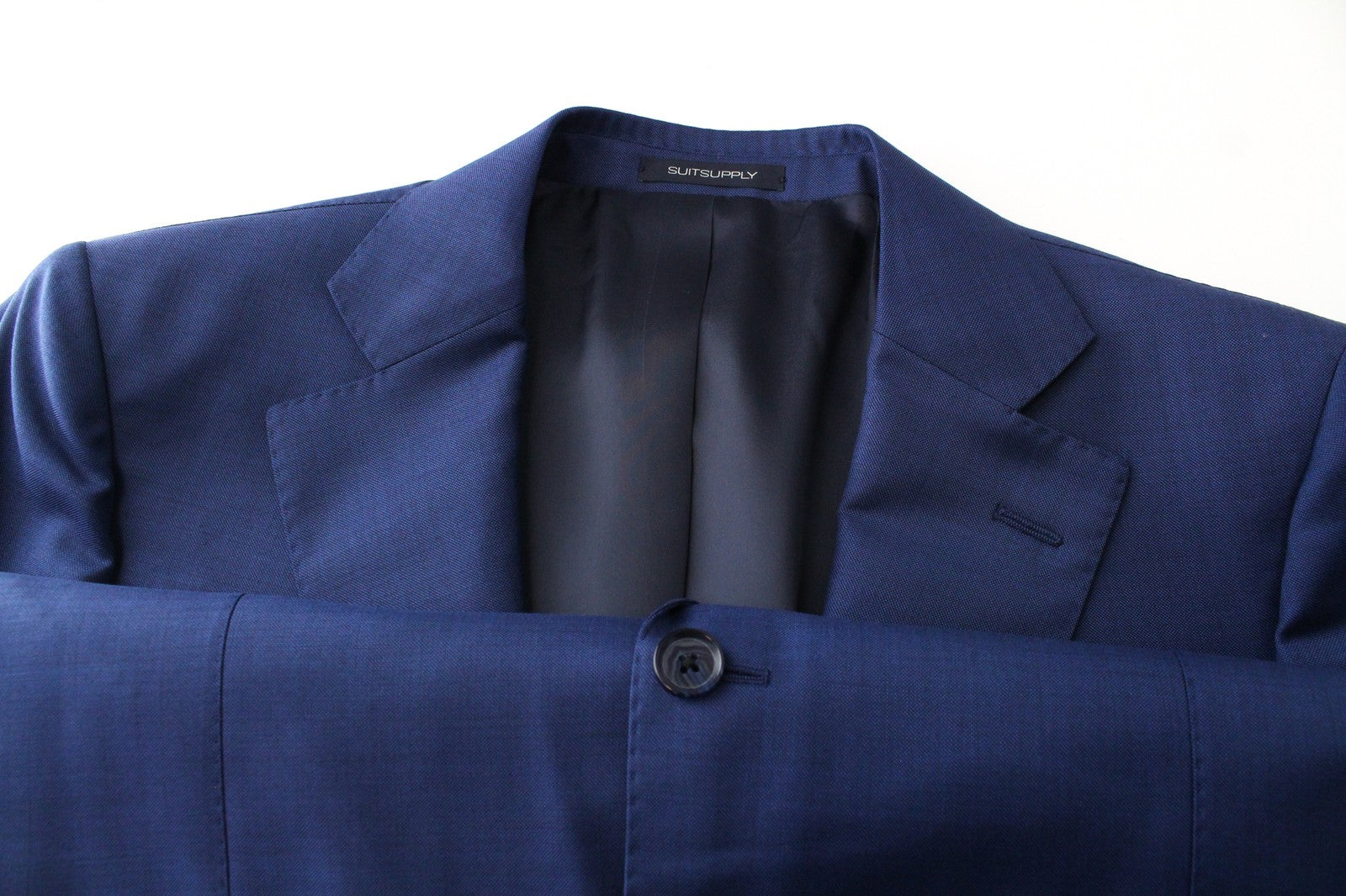 SUITSUPPLY La Spalla Men Suit UK44S Woolen Mid-Blue Lined 3 Piece Twill Classic