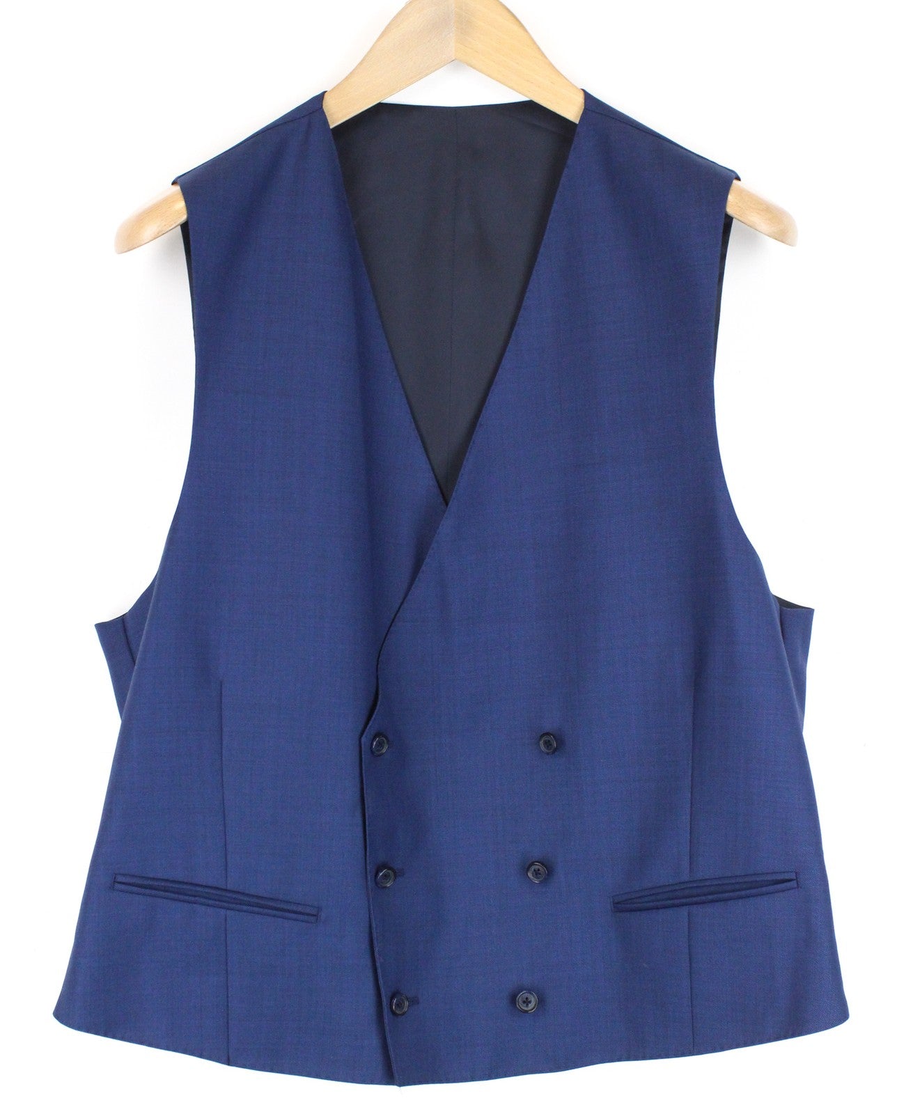 SUITSUPPLY La Spalla Men Suit UK44S Woolen Mid-Blue Lined 3 Piece Twill Classic