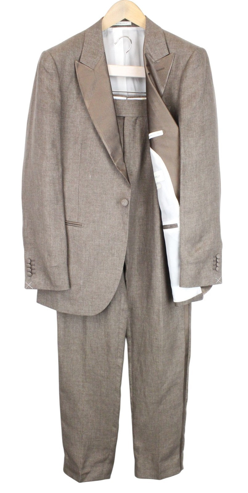 SUITSUPPLY Lazio Tuxedo Men Suit UK42R Slim Linen 2 Piece Brown Peak Collar