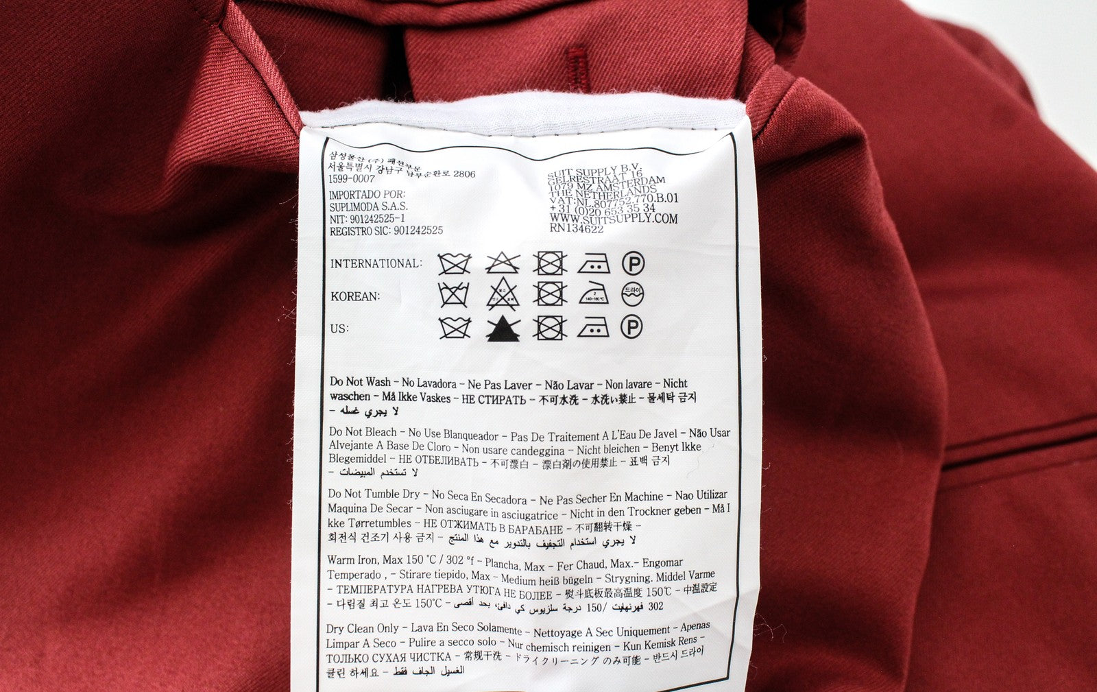SUITSUPPLY La Spalla Men Boy's Suit UK32R Red 2 Piece Double Breasted Cotton