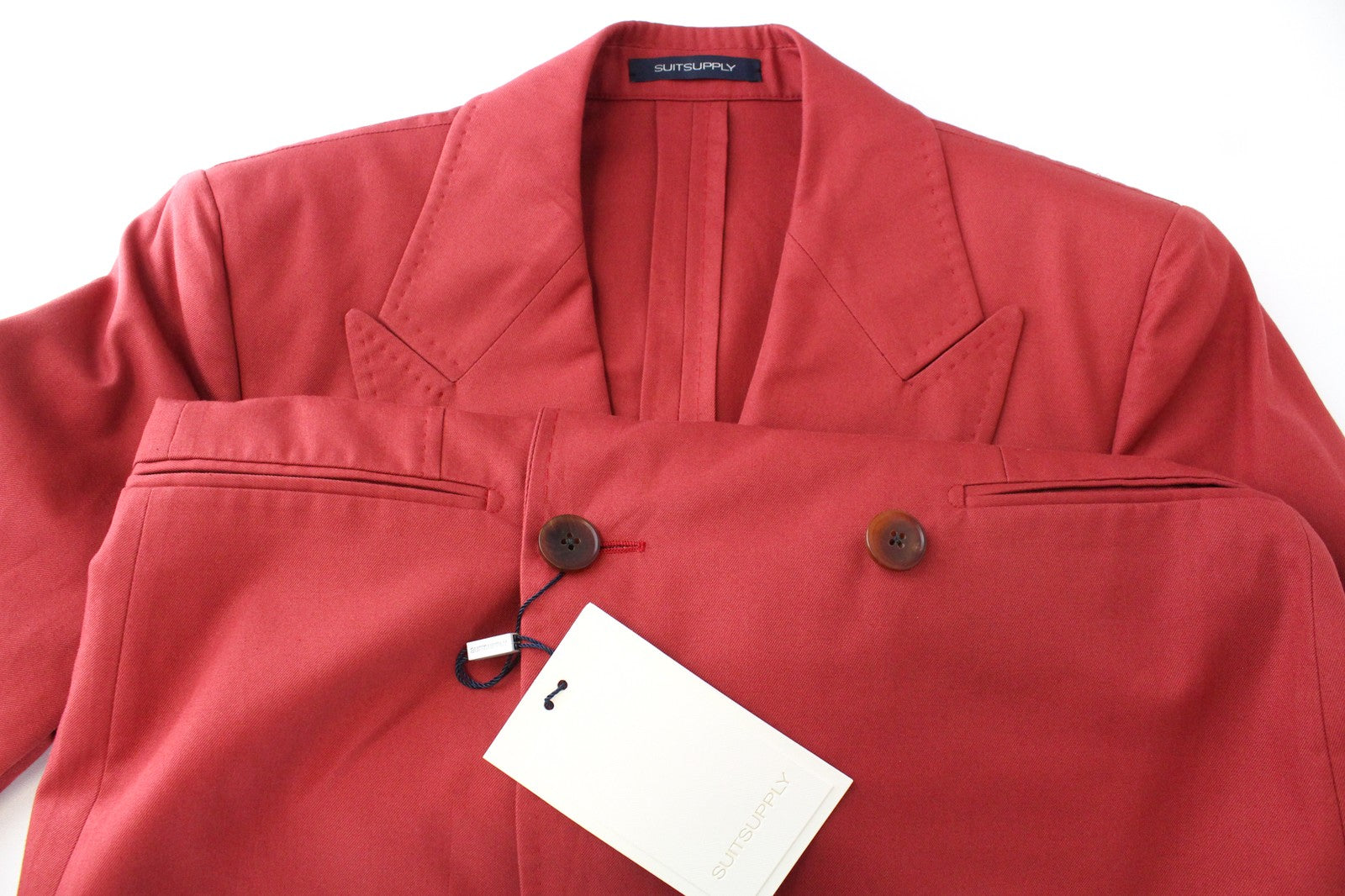 SUITSUPPLY La Spalla Men Boy's Suit UK32R Red 2 Piece Double Breasted Cotton