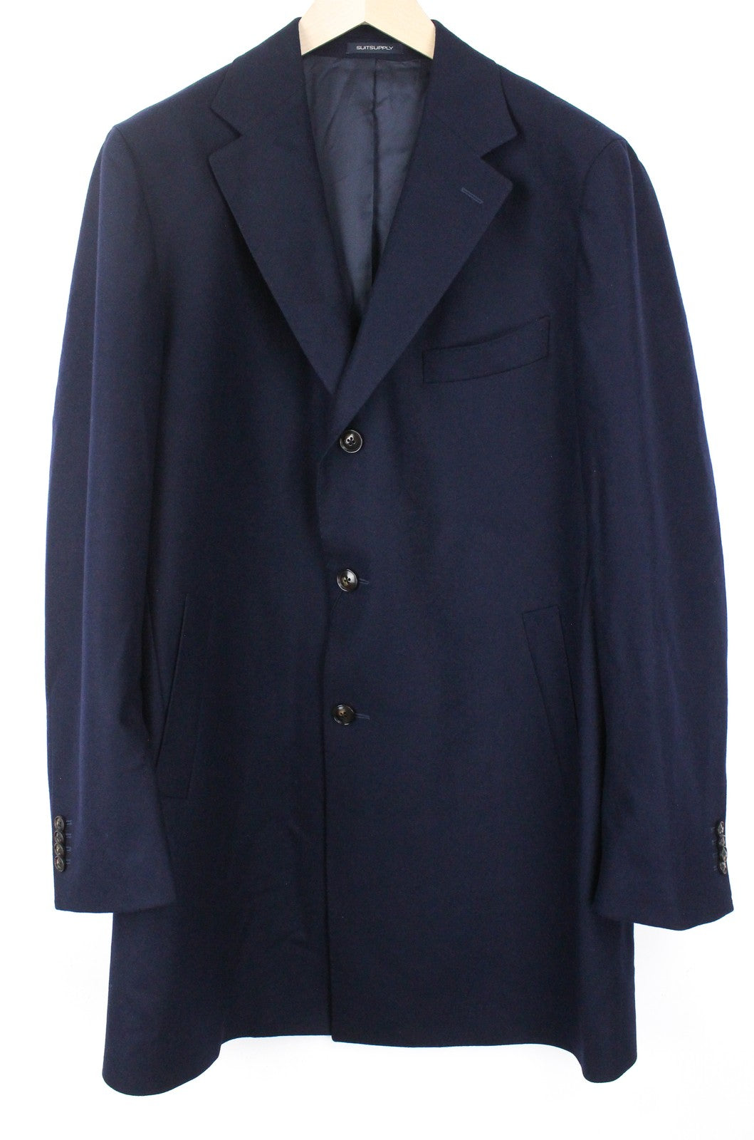 SUITSUPPLY Vicenza Men Coat UK48R Flannel Mid-Length Lined Pure Wool Navy