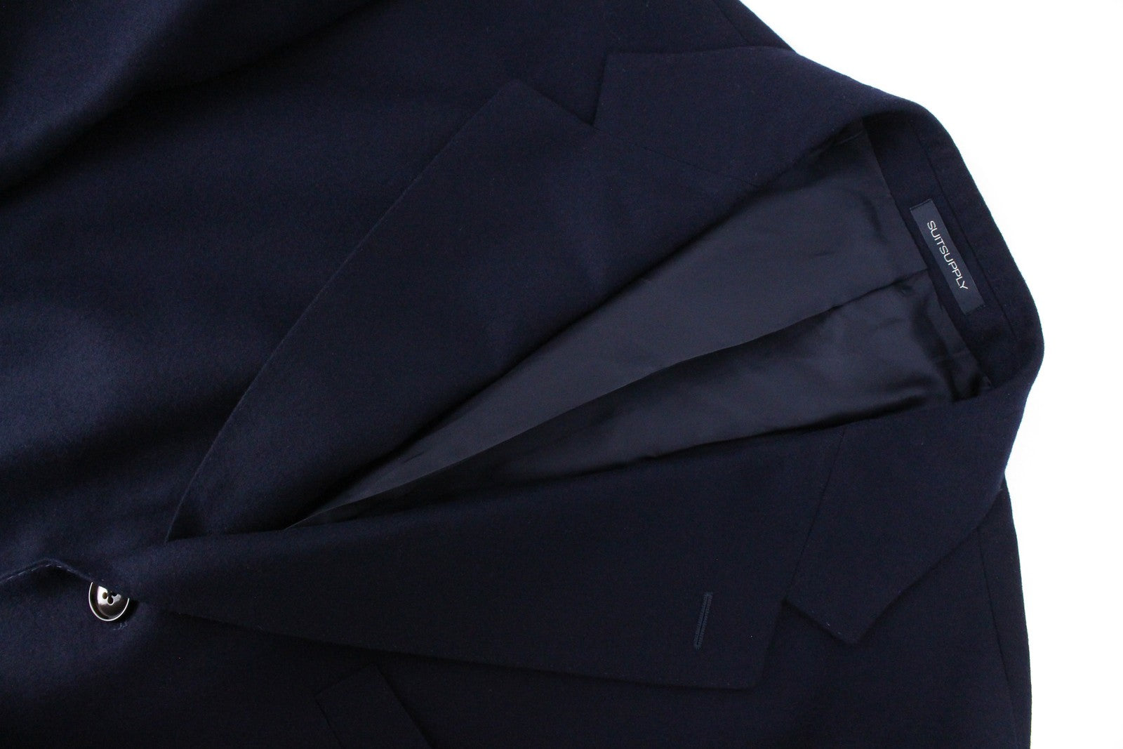 SUITSUPPLY Vicenza Men Coat UK48R Flannel Mid-Length Lined Pure Wool Navy