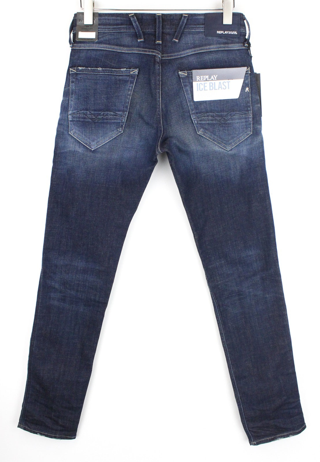 REPLAY Anbass Ice Blast Men Jeans W29/L32 Faded Out Denim Blue Stretch Slim Fit
