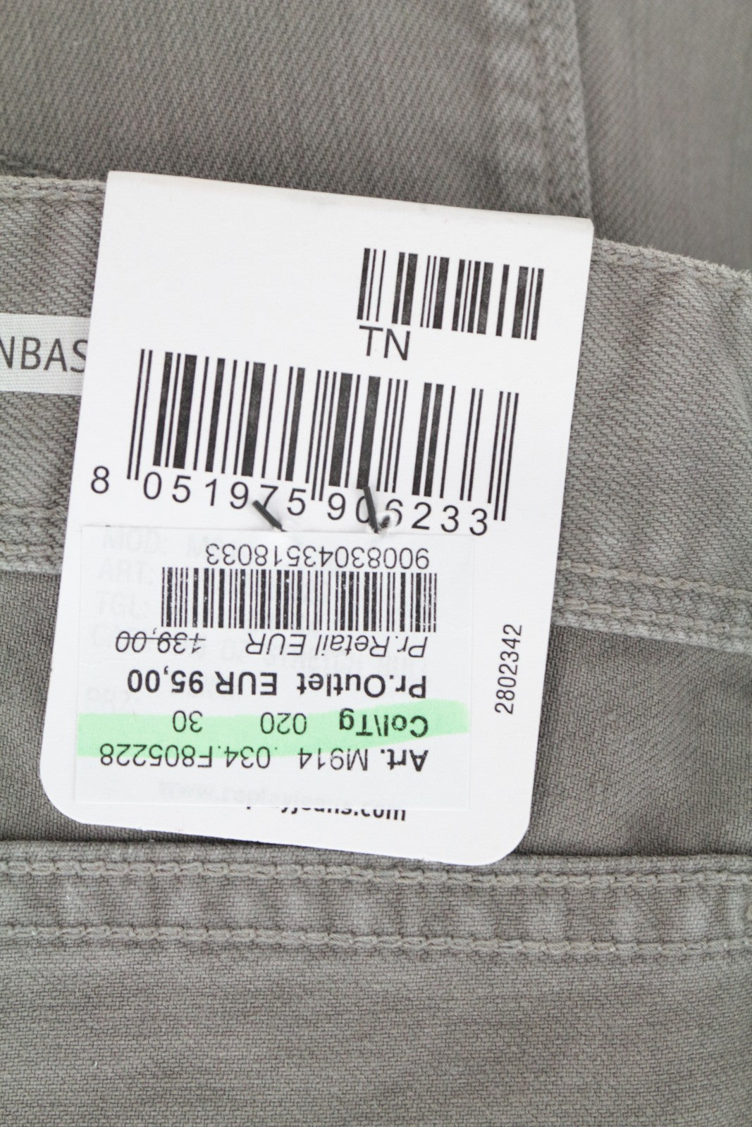 REPLAY Anbass Men Jeans W30/L34 Light Grey Zip-Fly Stretch Denim Slim Fit