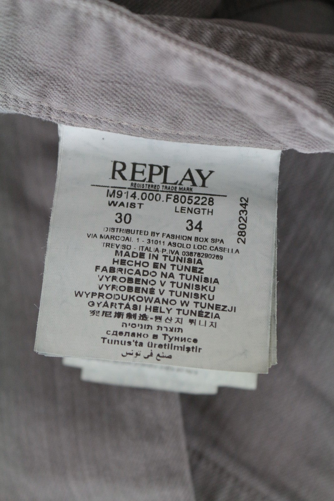 REPLAY Anbass Men Jeans W30/L34 Light Grey Zip-Fly Stretch Denim Slim Fit